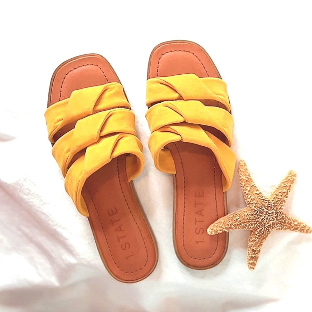 1.STATE Yellow Flats, 3 Strap Sandals